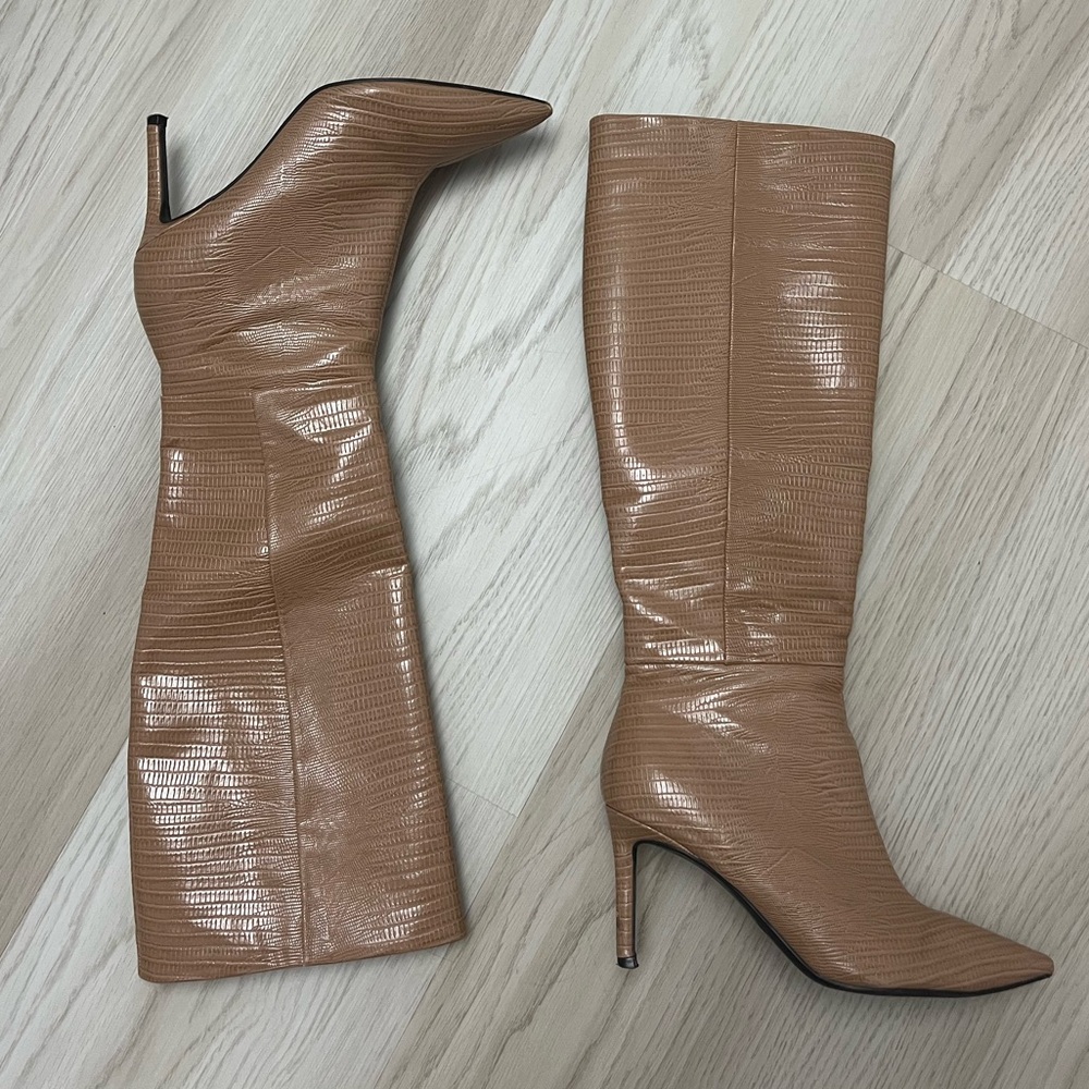 Nine West Tan Croc Heeled Boots